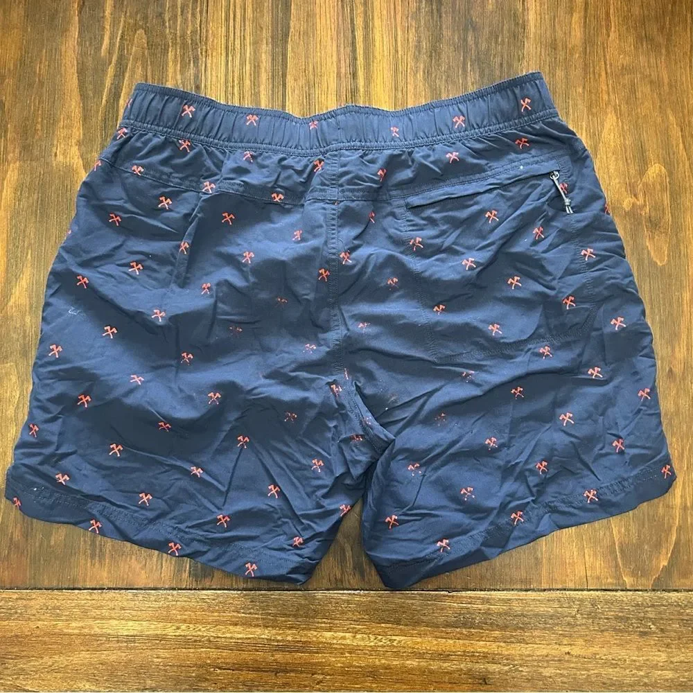 North Face Navy Blue Swim Shorts with Red Pattern men's Large Pickaxe